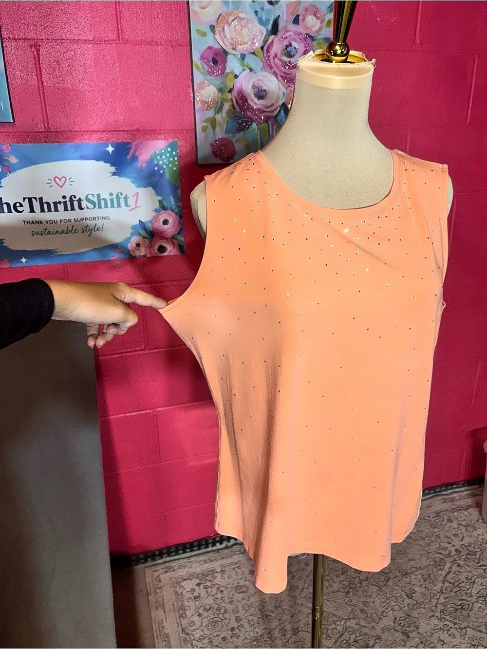 Liz Claiborne Rhinestone Tank Top in Orange Size Large